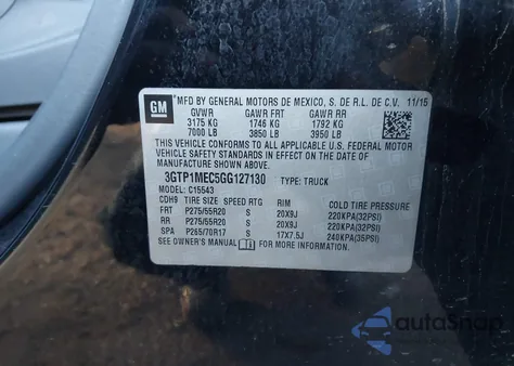 2016 GMC Sierra 1500 Sle z USA, uszkodzony, nr VIN 3GTP1MEC5GG127130
